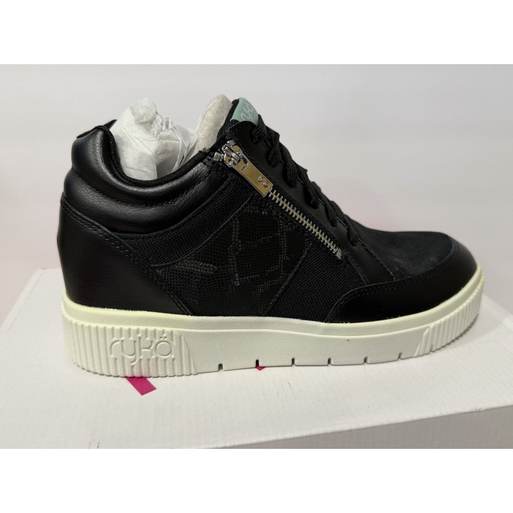 Ryka Vibe Womens 8.5 Wide Black Wedge Sneakers Zip Platform Shoes New in Box